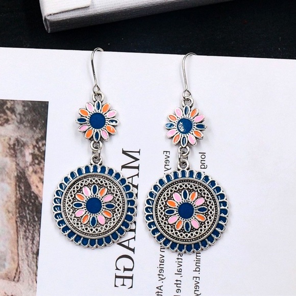GlitzBlitz Boutique Jewelry - 2/$20!  Colorful Silver Blue/Pink Boho Earrings